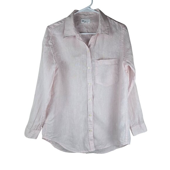 GAP Boyfriend Fit 100% Linen Button Pastel Pink Shirt M Capsule Minimal Coastal - Picture 1 of 6